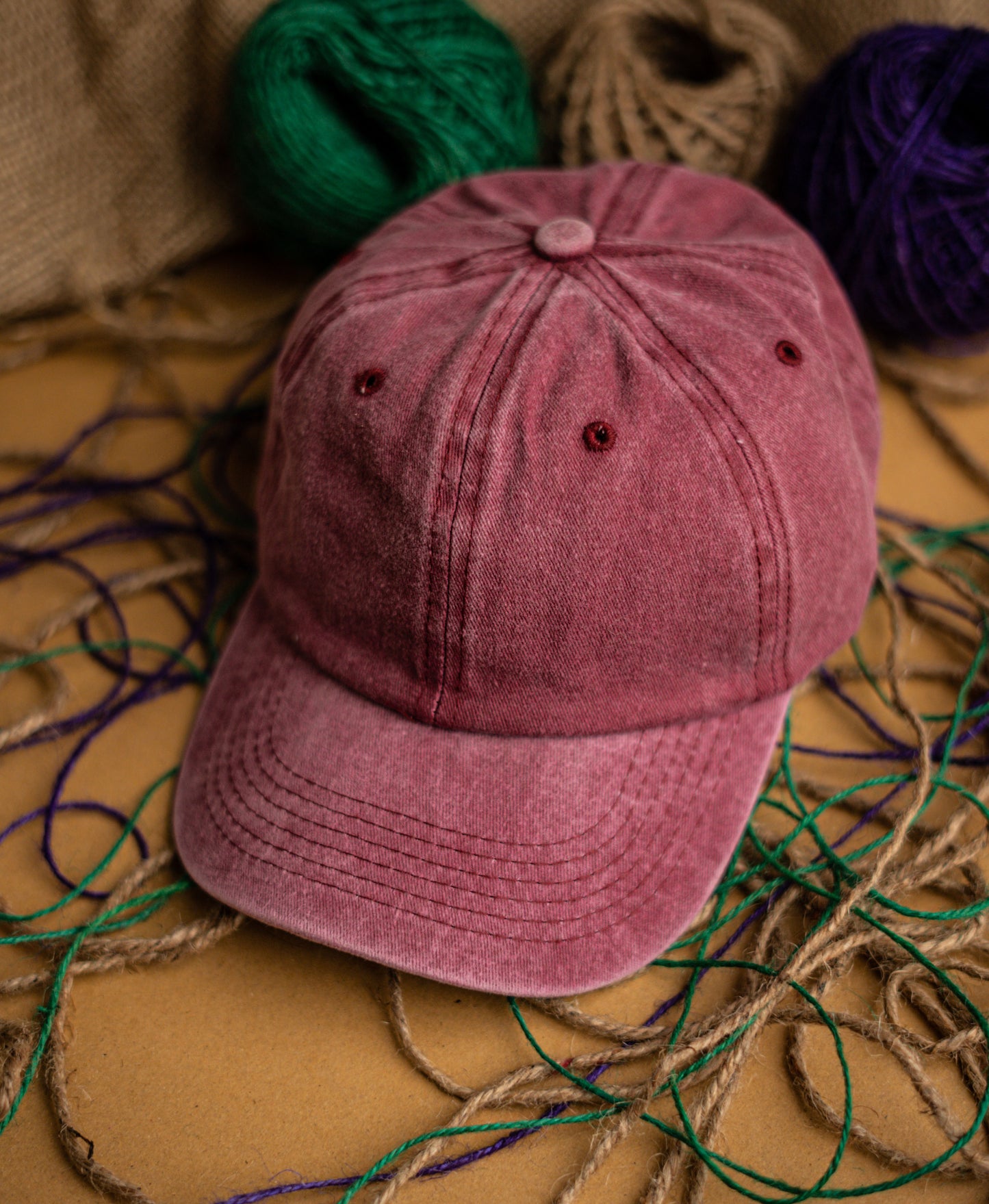 Maroon Washed Denim Cap