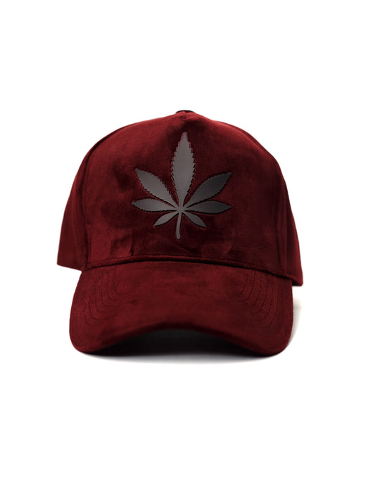 Maroon Leaf Suede Cap