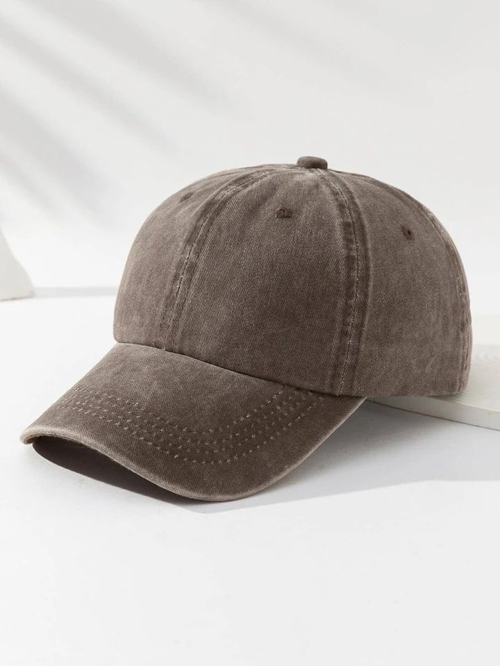 Plain Brown Washed Denim Cap