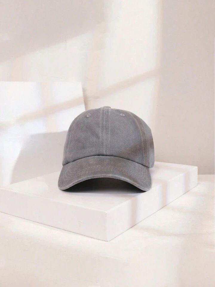 Plain Light Grey Washed Denim Cap