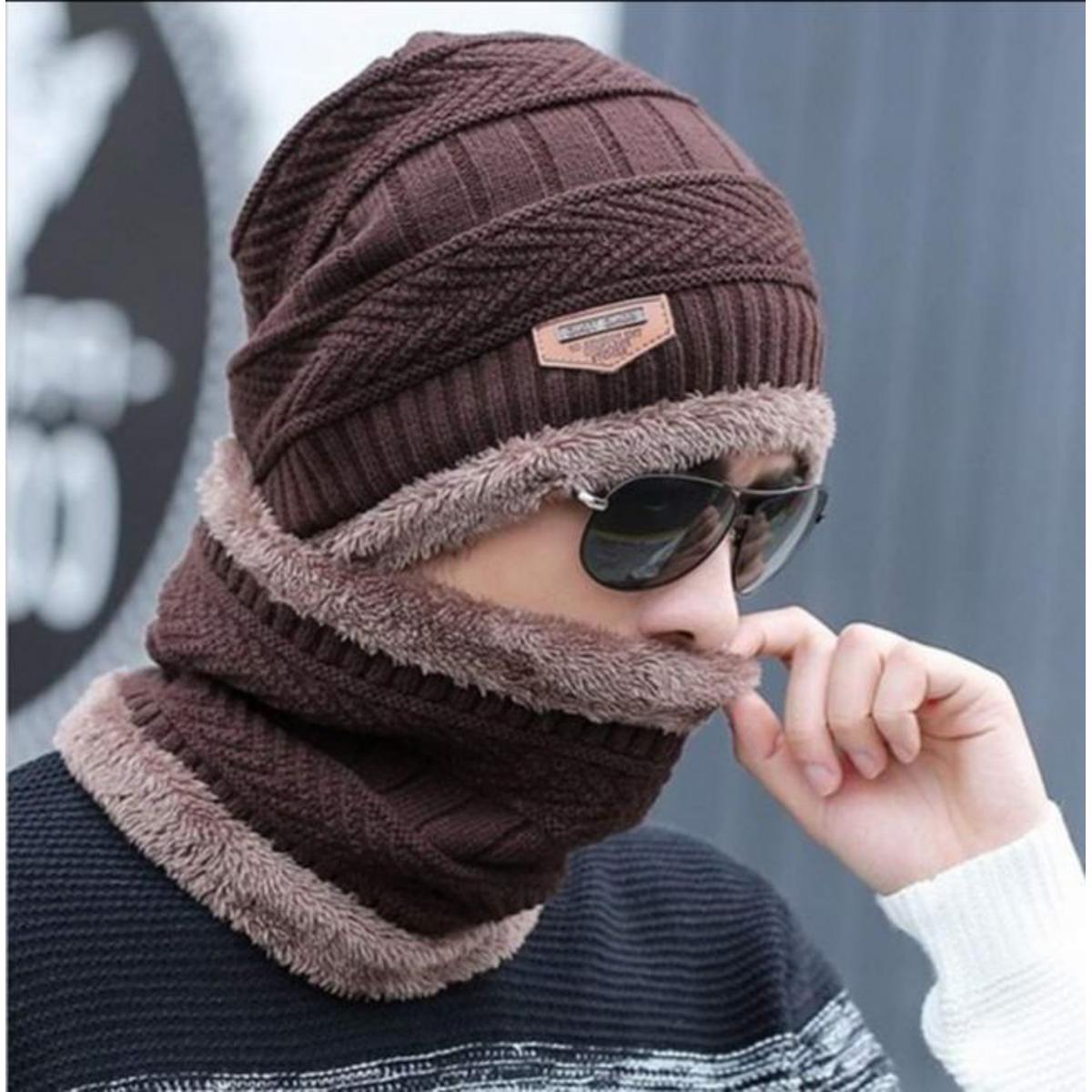 Beanie Cap Neck Warmer Beanie Full Set-2 Piece Brown – Caps Club
