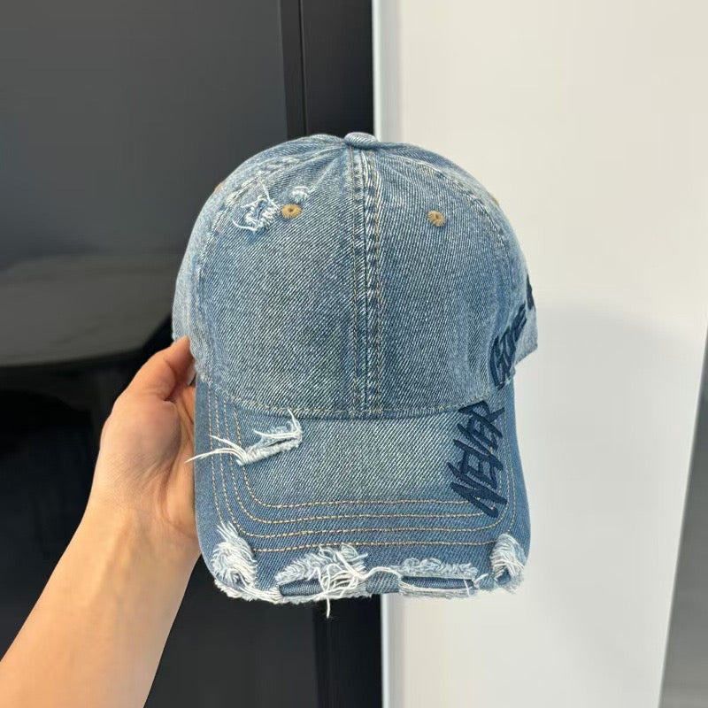 Blue NGU ripped denim cap