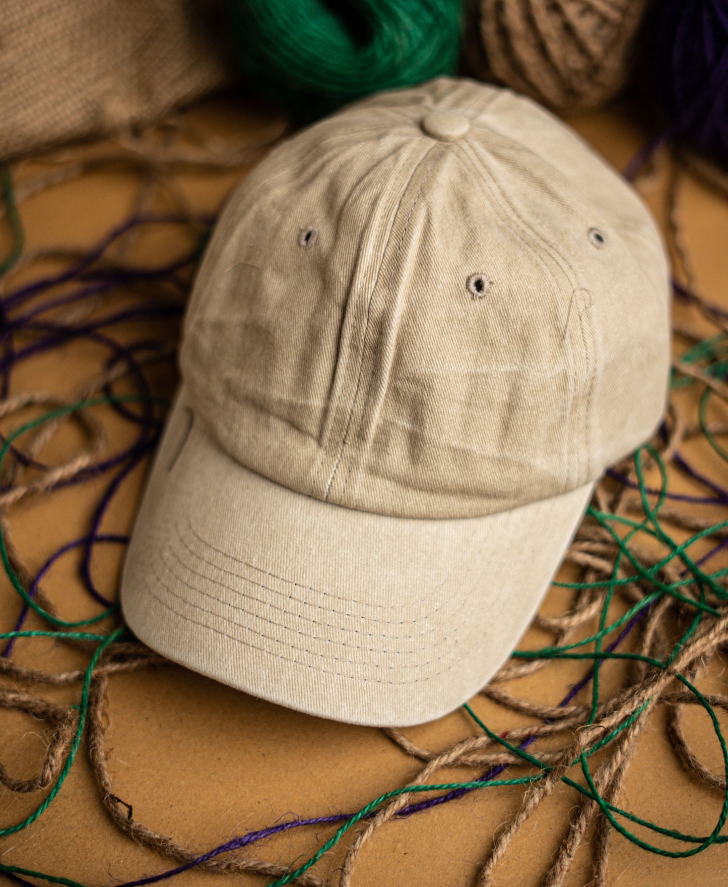 Biege Washed Denim Cap