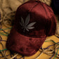 Maroon Leaf Suede Cap