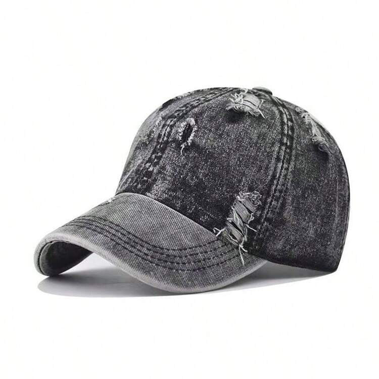 Grey Ripped denim cap