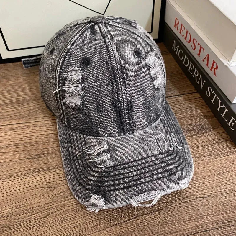 Grey Ripped denim cap