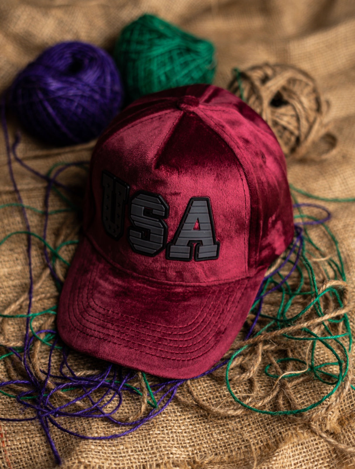 Maroon USA Suede Cap