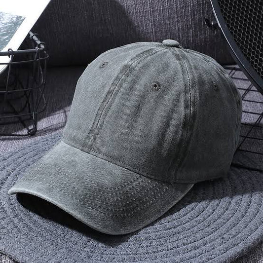 Plain Light Grey Washed Denim Cap