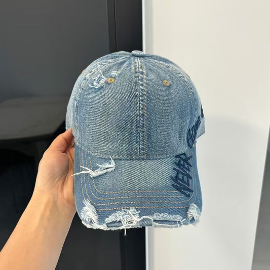 Blue NGU ripped denim cap